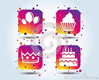 Birthday party icons. Cake and cupcake symbol. Vector Illustration