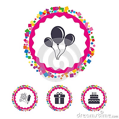 Birthday party icons. Cake and gift box symbol. Vector Illustration