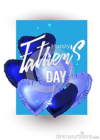 Father`s Day greeting card with heart shaped air balloon. Vector Illustration