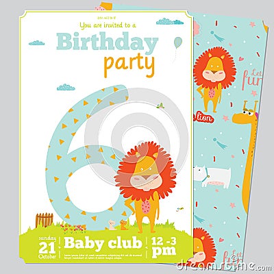 Birthday Party Invitation card template with cute Vector Illustration