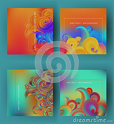 Abstract cards with multicolor fluid elements. Vector Illustration