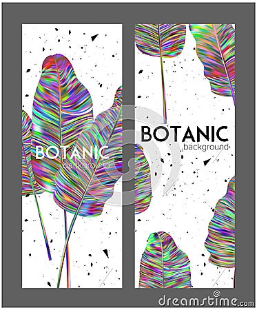 Botanic design banners with multicolor tropical leaves and dust. Vector Illustration