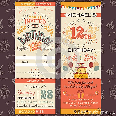 Birthday party invitation ticket Vector Illustration