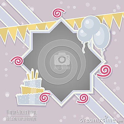 Birthday Party Photo Frame Scrapbook Album Cover Vector Illustration