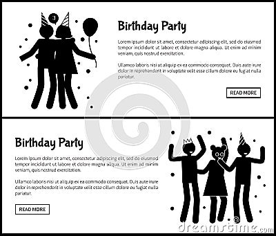 Birthday Party Promotional Monochrome Banners Vector Illustration