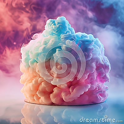 Birthday rainbow cake with colorful cream and clouds in the sky. Stock Photo