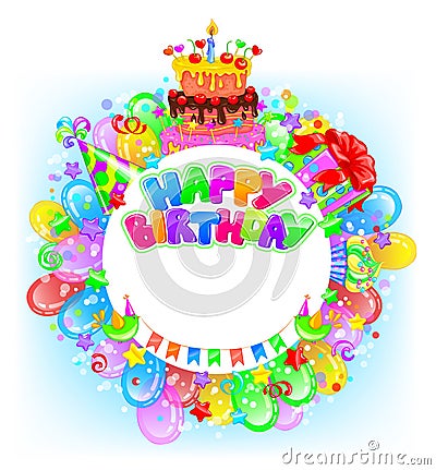 Birthday round bright banner with place for text Vector Illustration