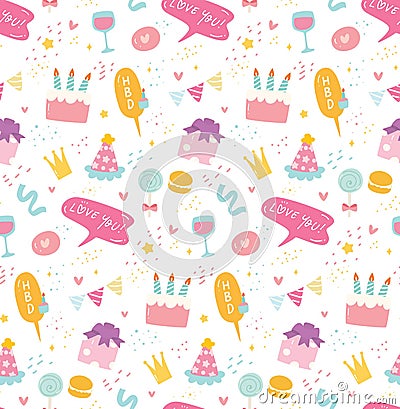 Birthday seamless background in kawaii style vector Stock Photo