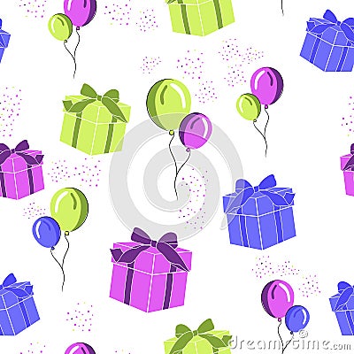 Birthday seamless pattern. Party packaging template. Wrapping paper. Vector Illustration