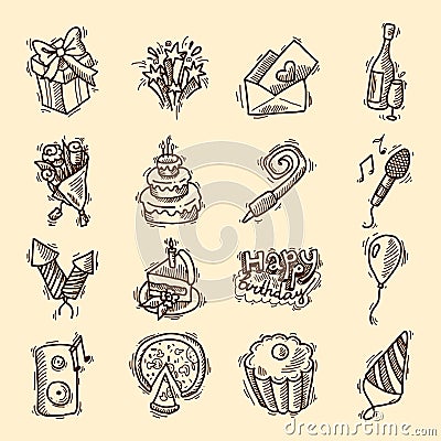 Birthday sketch icon set Vector Illustration