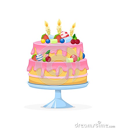 Birthday square cake with candle cartoon vector illustration Vector Illustration
