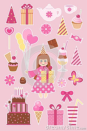 Birthday stickers Vector Illustration