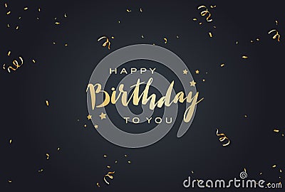 Birthday Streamers and Confetti on Black Background Vector Illustration