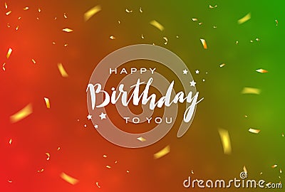 Birthday Streamers and Confetti on Red and Green Background Vector Illustration