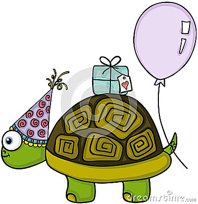 Birthday turtle with balloon and gift Vector Illustration