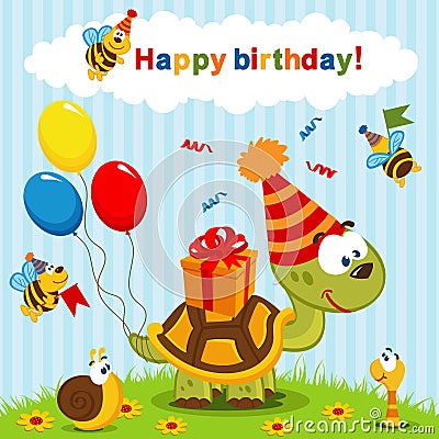 Birthday turtle Vector Illustration