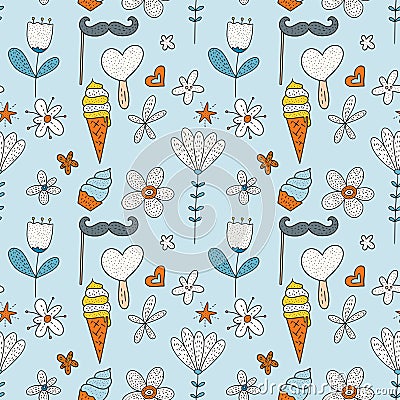 Birthday vector seamless pattern. Cute greeting illustration. Vector Illustration