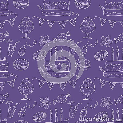 Birthday vector seamless pattern. Cute greeting illustration. Vector Illustration