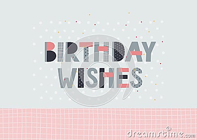 Birthday wishes celebrate lettering postcard Cartoon Illustration