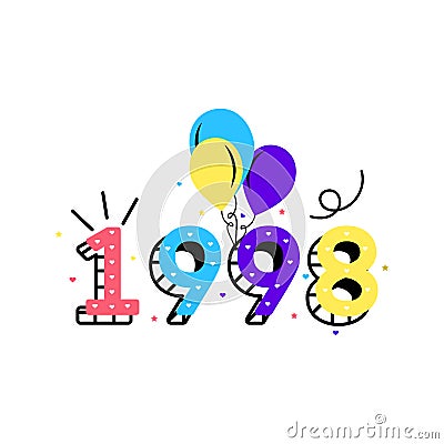 1998 Birthday year vector illustration 90s Vector Illustration