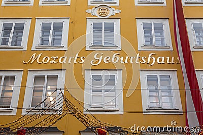 The birthplace of the famous Austrian composer Mozart in the old town Salzburg, Austria Editorial Stock Photo