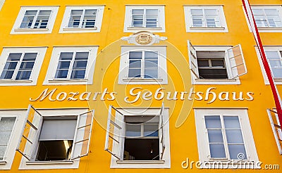 Birthplace of Wolfgang Amadeus Mozart in Salzburg, Austria Editorial Stock Photo