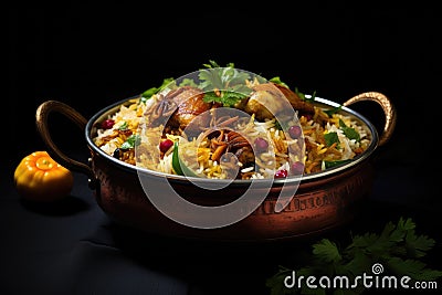 Biryani Biryani is a popular Maharashtrian dish made of basmati rice, chicken and spices, Indian chicken biryani with rice and Stock Photo