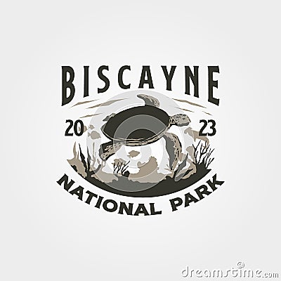 biscayne national park vintage logo vector illustration design, turtle illustration design Vector Illustration