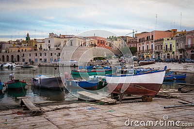 Bisceglie old port at sunset light Stock Photo