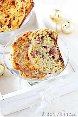 Biscotti with white chocolate, dried cranberries and sunflower s Stock Photo