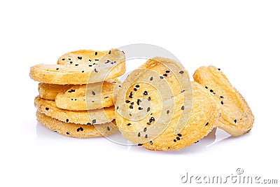 Biscuit with black sesame on white Stock Photo