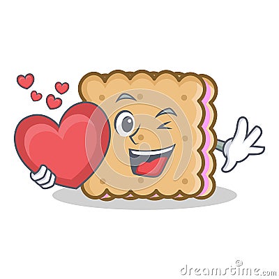 Biscuit cartoon character style with heart Vector Illustration