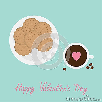 Biscuit cookie cracker on the plate Cup of coffee Vector Illustration