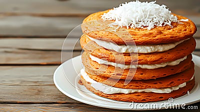 Biscuit Dessert With Lemon, Coconut Flakes - A Stack Of Cookies With White Frosting On Top Stock Photo