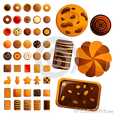 Biscuit icon set, cartoon style Vector Illustration