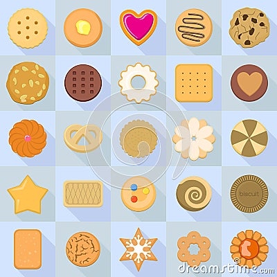 Biscuit icon set, flat style Vector Illustration