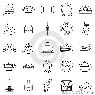 Biscuit icons set, outline style Vector Illustration