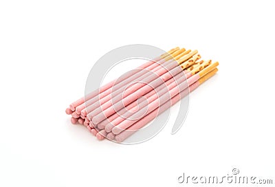 biscuit stick with strawberry flavored Stock Photo