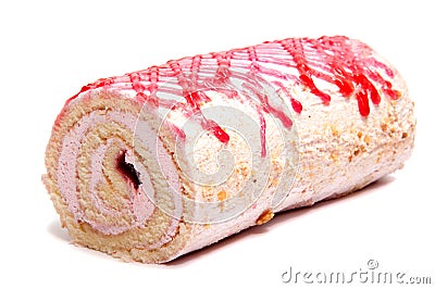 Biscuit Swiss roll isolated on white Stock Photo