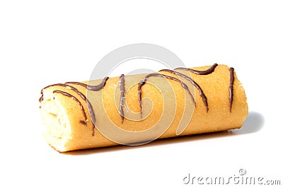 Biscuit Swiss roll on white Stock Photo