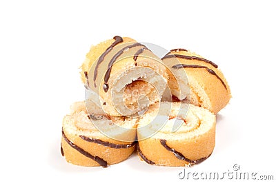 Biscuit Swiss roll on white Stock Photo