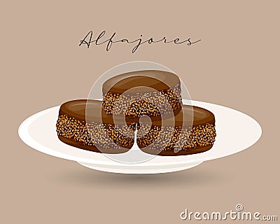 Biscuits in chocolate Alfajores, dessert, Latin American cuisine, Argentinean national cuisine. Food illustration vector Vector Illustration