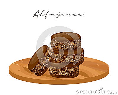 Biscuits in chocolate Alfajores, dessert, Latin American cuisine, Argentinean national cuisine. Food illustration vector Vector Illustration