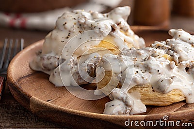 Biscuits and Creamy Sausage Gravy Stock Photo