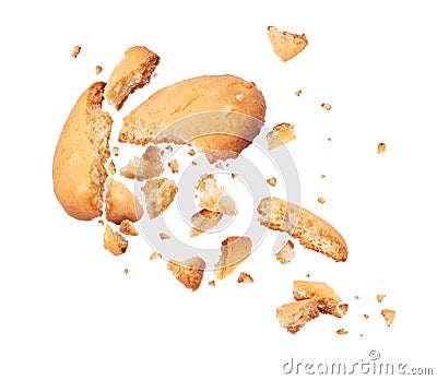 Biscuits crumbles into pieces close-up isolated on a white Stock Photo