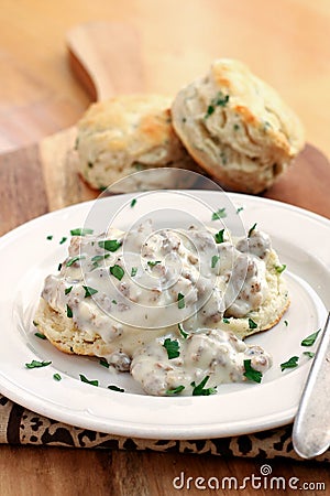 Biscuits and Sausage Gravy Stock Photo