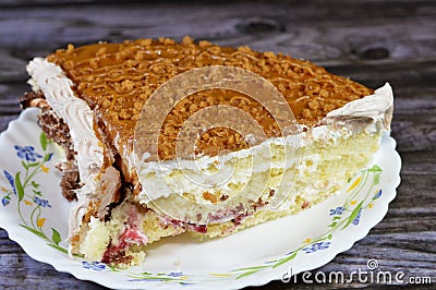 Biscuits spongy creamy cake for celebrations from a birthday cake, biscuits and cream, biscuit creamy spread, chocolate, caramel, Stock Photo