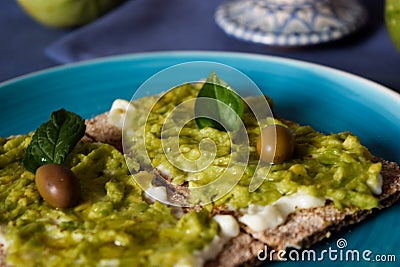 Biscuits from whole wheat flour, tofu, avocado Stock Photo