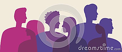 Bisexual people in the color of the flag of bisexuality, Silhouette vector stock illustration with Bisexuals as a LGBTQ community Cartoon Illustration