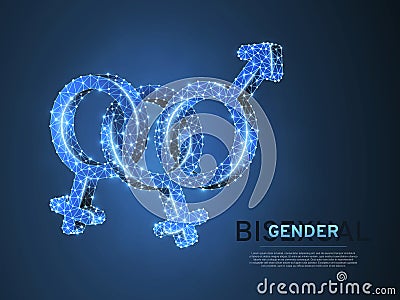 Bisexual pride, people symbol. Wireframe digital 3d illustration. Low poly Abstract Vector polygonal neon LGBT Vector Illustration